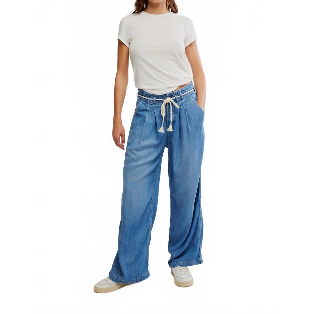 NEW FREE PEOPLE dakota cinched pull-on jeans in vine